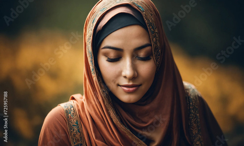 Muslim Woman in Traditional Hijab: Joyful Reflections