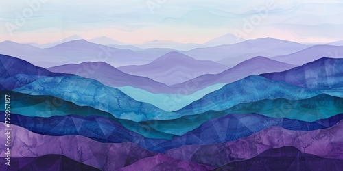 Abstract mountain echoes, with layered shades of purples and blues