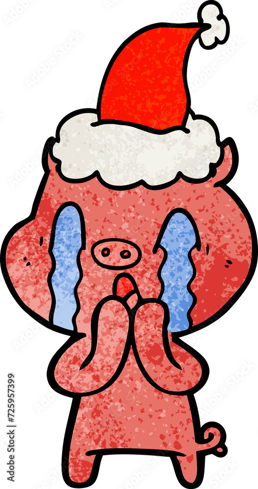 crying pig textured cartoon of a wearing santa hat crying pig textured cartoon of a wearing santa hat