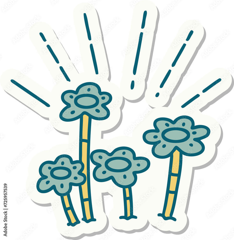 sticker of tattoo style flowers growing sticker of tattoo style flowers growing