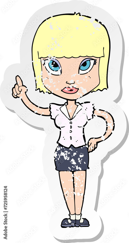 retro distressed sticker of a cartoon pretty girl with idea retro distressed sticker of a cartoon pretty girl with idea