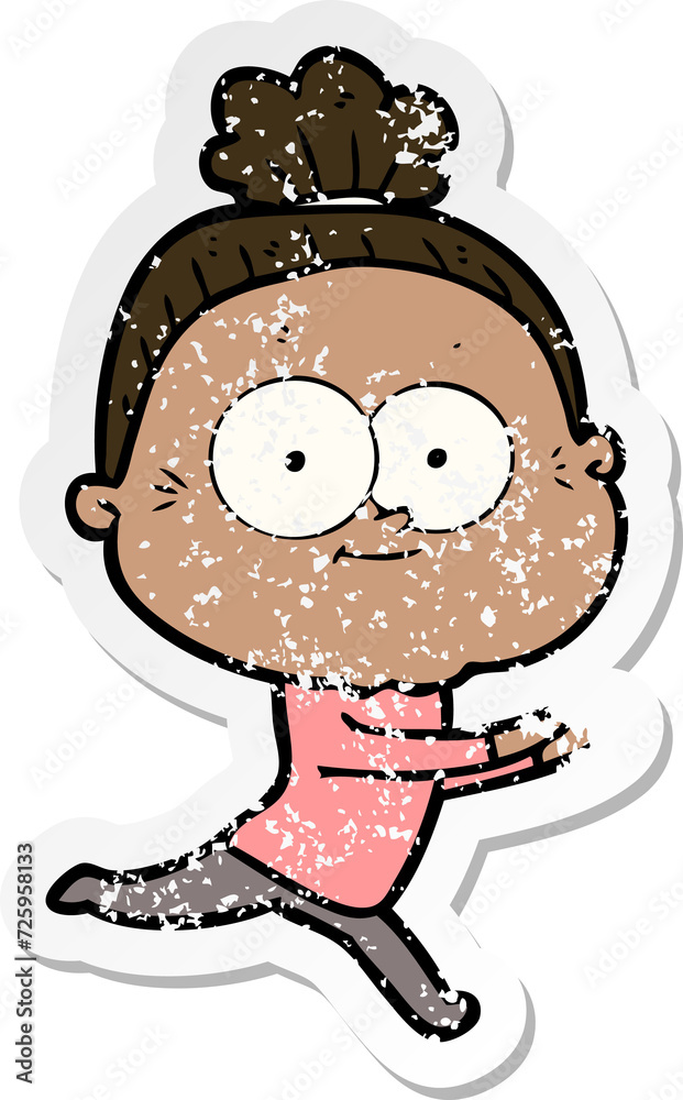 Obraz premium distressed sticker of a cartoon happy old woman