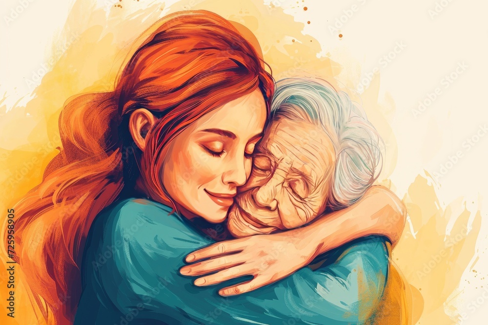 young young woman hugging old grandmother grandniversary young young woman hugging old grandmother grandniversary