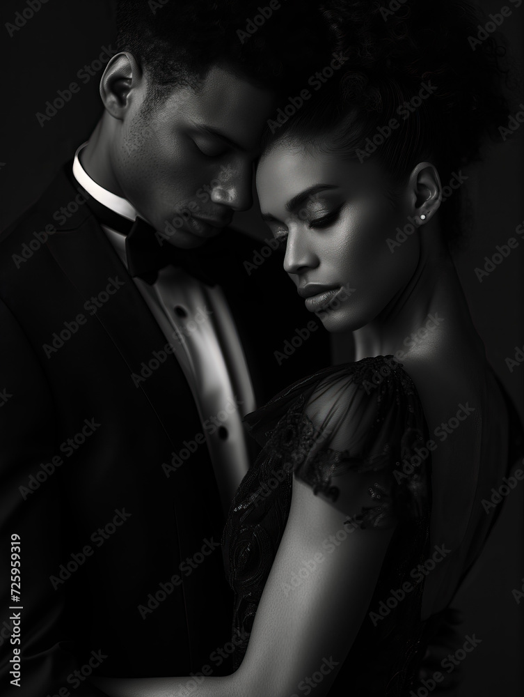 Beautiful african couple dressed for a ball, in love