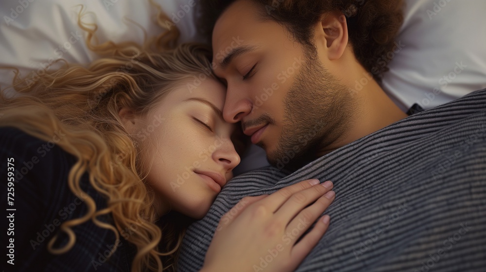 Couple cuddling, snuggling and sleeping 