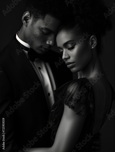 Beautiful african couple dressed for a ball, in love