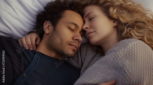 Interracial couple sleeping together 