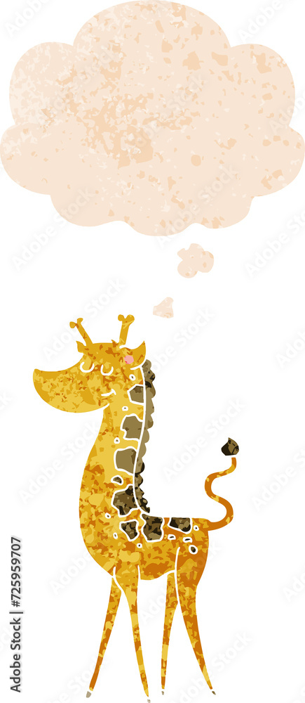 Naklejka premium cartoon giraffe and thought bubble in retro textured style
