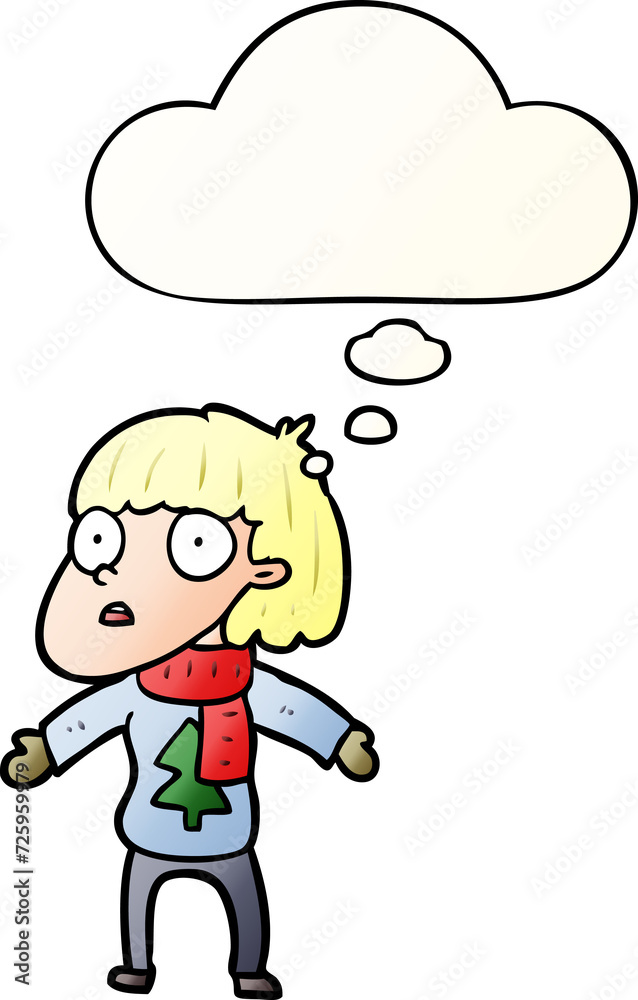 cartoon surprised christmas person and thought bubble in smooth gradient style cartoon surprised christmas person and thought bubble in smooth gradient style