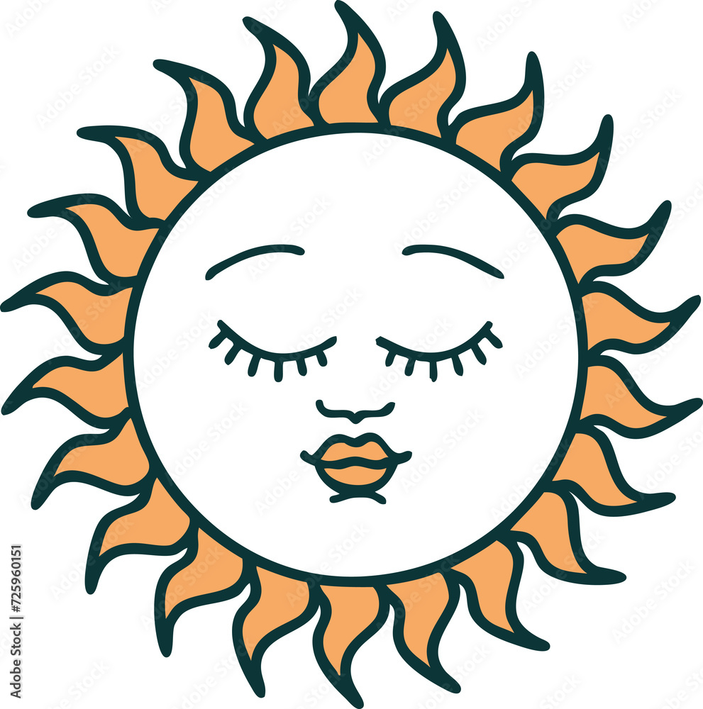 tattoo style icon of a sun with face