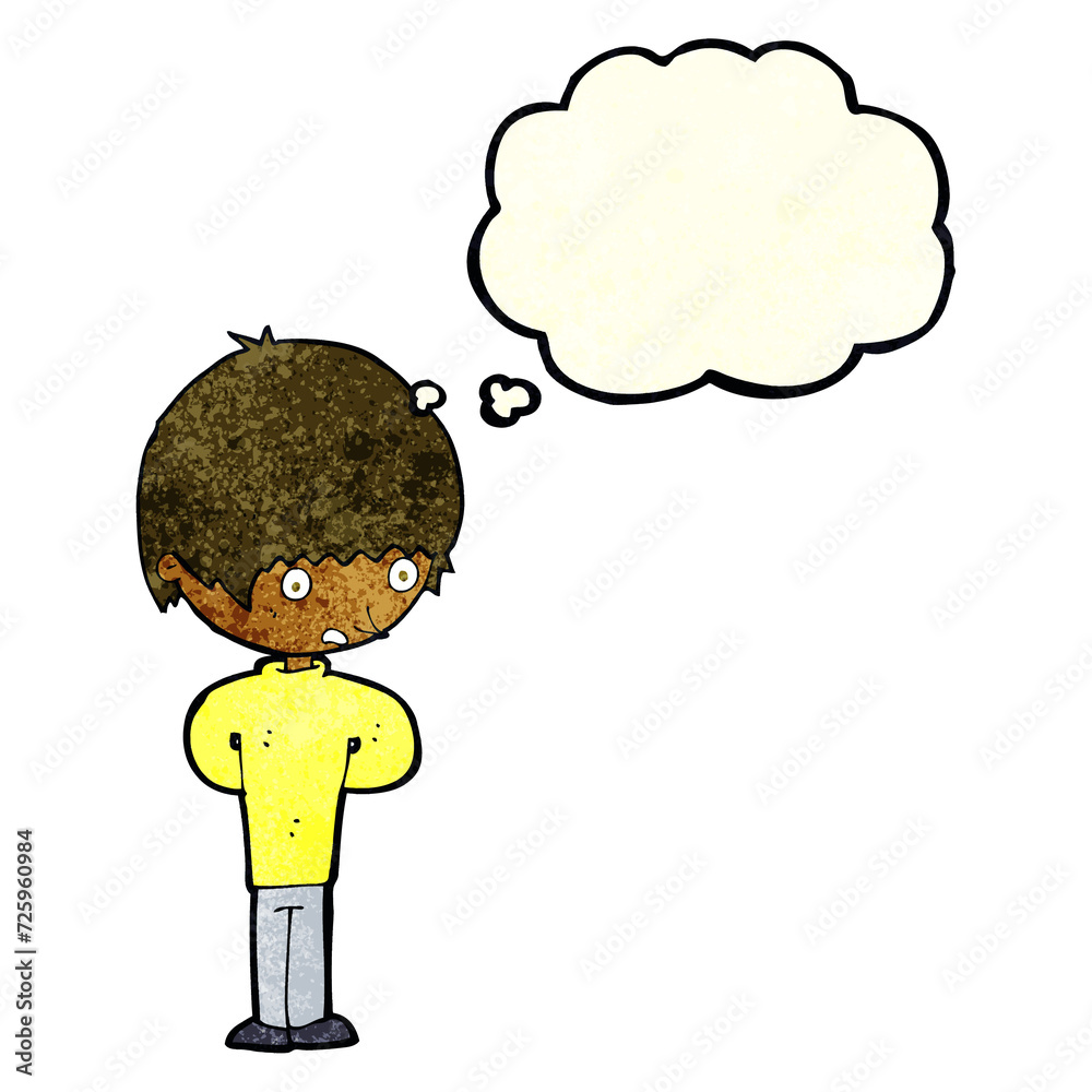 cartoon nervous boy with thought bubble cartoon nervous boy with thought bubble