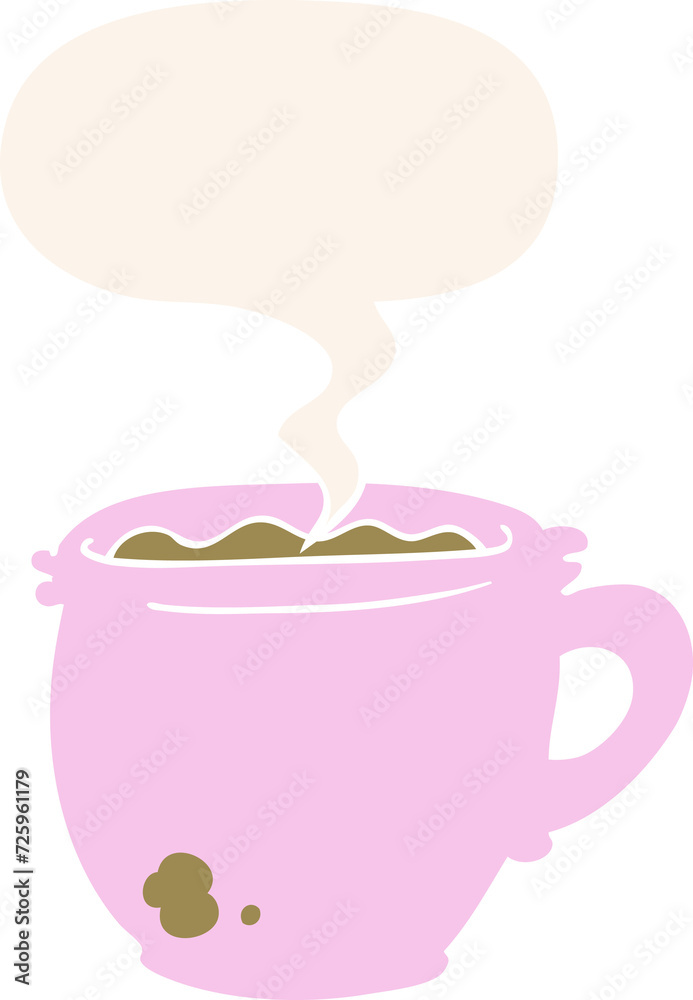 cartoon hot cup of coffee and speech bubble in retro style cartoon hot cup of coffee and speech bubble in retro style
