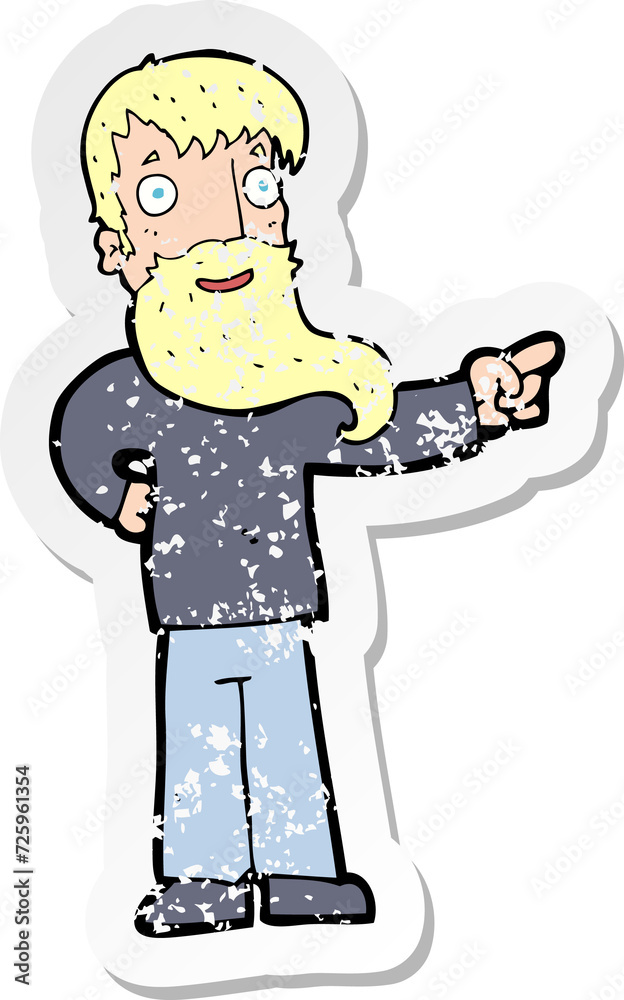 retro distressed sticker of a cartoon man with beard pointing retro distressed sticker of a cartoon man with beard pointing