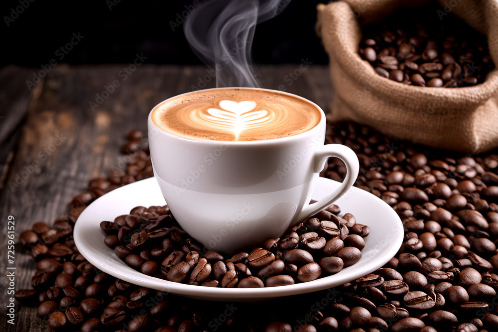 Black coffee and coffe beans composition Black coffee and coffe beans composition