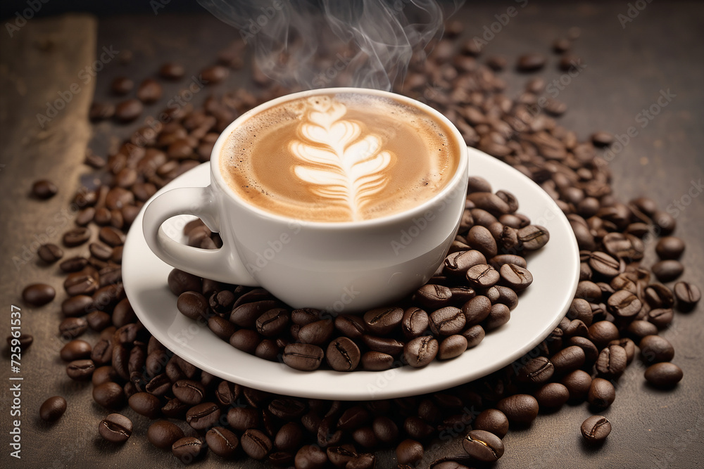 Black coffee and coffe beans composition Black coffee and coffe beans composition