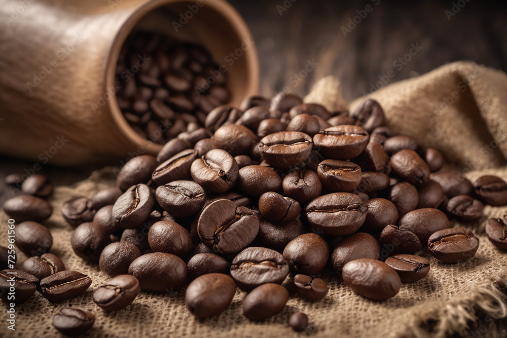 Black coffee and coffe beans composition Black coffee and coffe beans composition