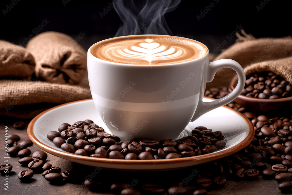 Black coffee and coffe beans composition Black coffee and coffe beans composition