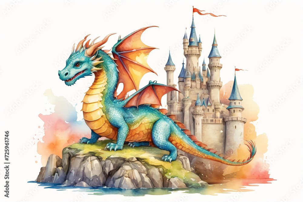 Fototapeta premium Painted fire breathing dragon from fairy tale