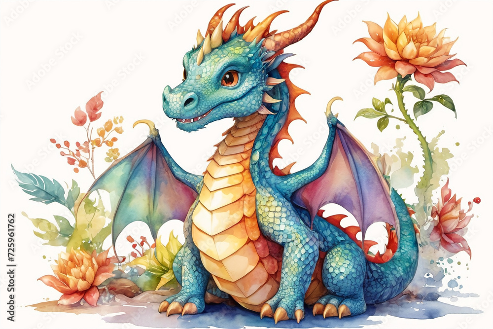 Fototapeta premium Painted fire breathing dragon from fairy tale