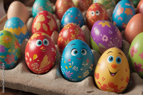 Heap of decorated colorful easter eggs