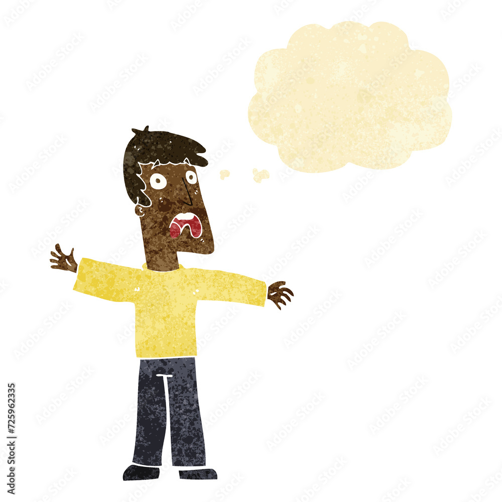 cartoon frightened man with thought bubble cartoon frightened man with thought bubble