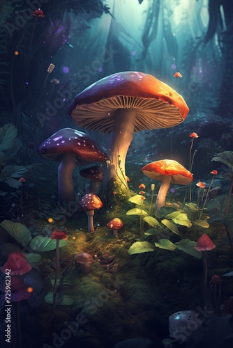 illustration, flowers and mushrooms