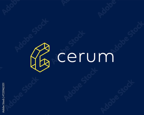 Isometric letter C linear logotype. Creative minimalist monogram. Vector illustration.