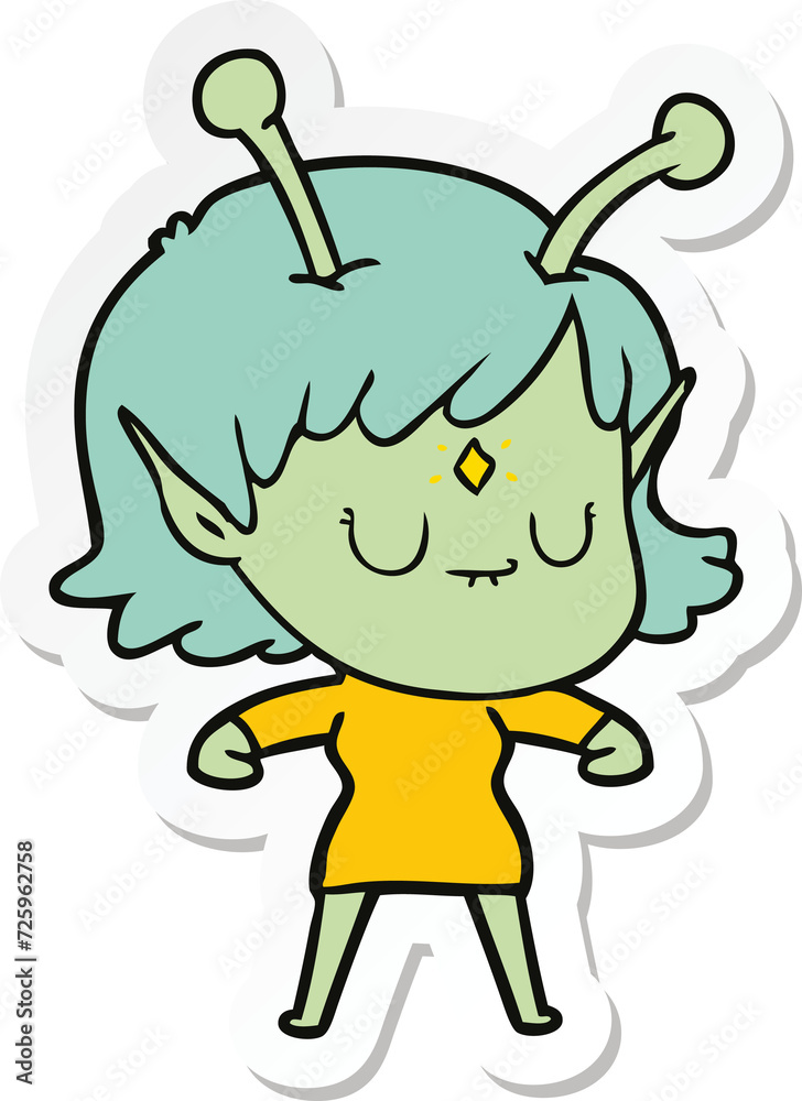 sticker of a cartoon alien girl