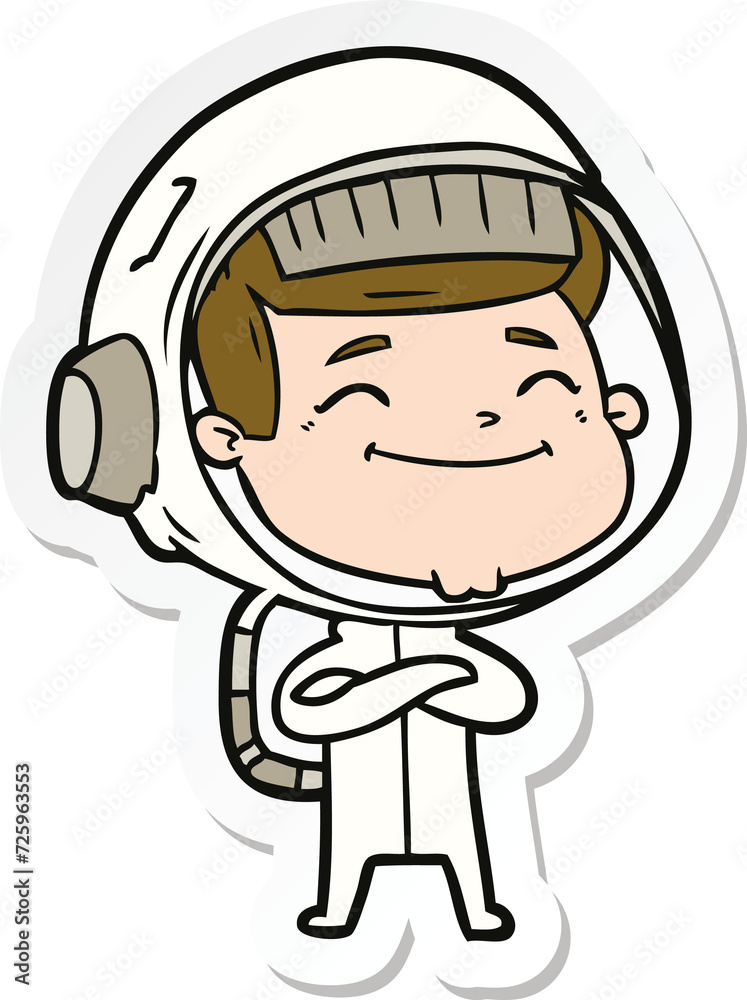 sticker of a happy cartoon astronaut