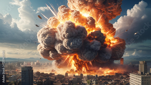 Explosion of destroying nuclear bomb