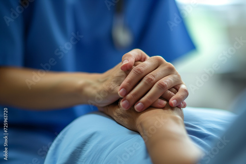 nurse hands are touching patient's hand on table
