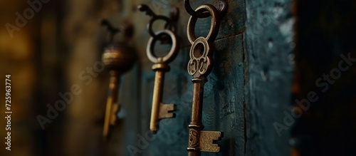 Unused keys are hung by a keyhole.