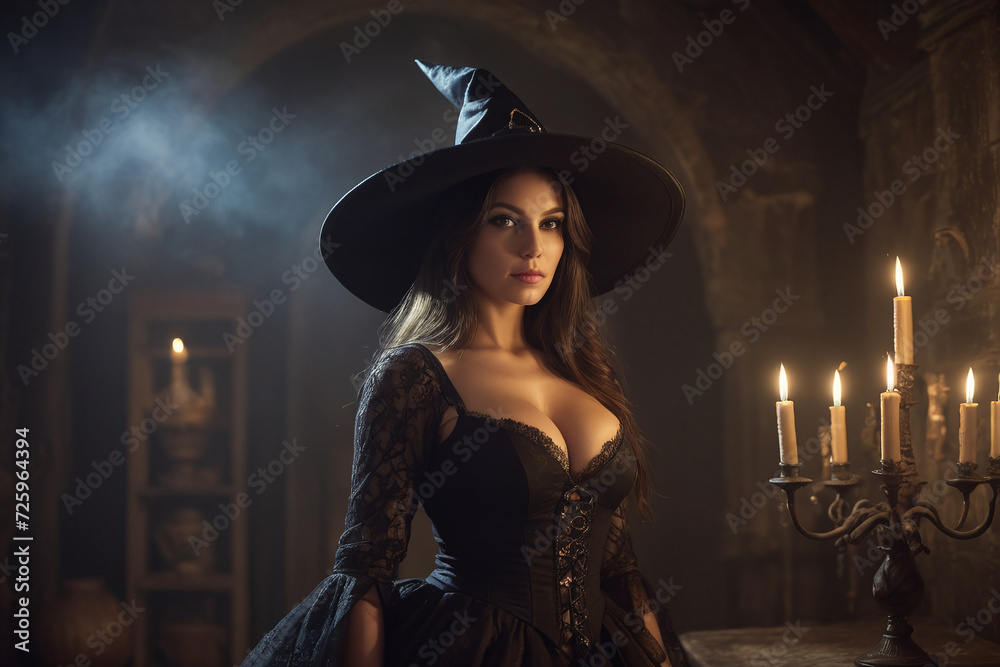 Portrait of sexy woman wearing witch hat Portrait of sexy woman wearing witch hat