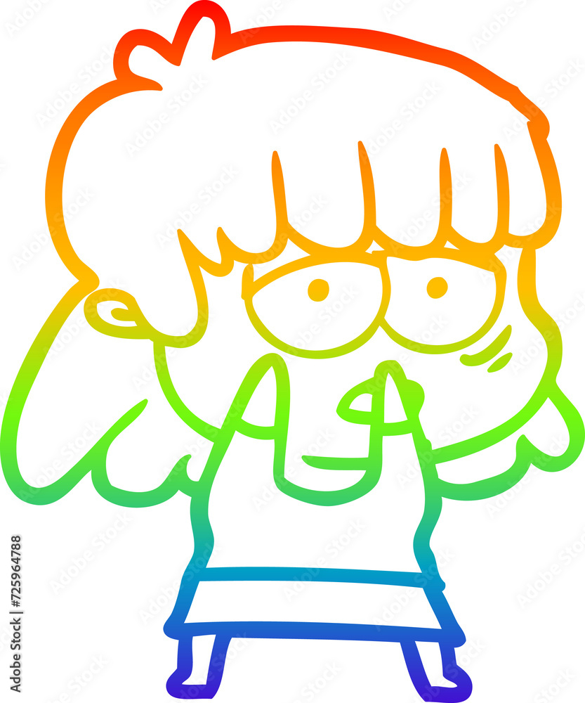 Fototapeta premium rainbow gradient line drawing cartoon tired woman