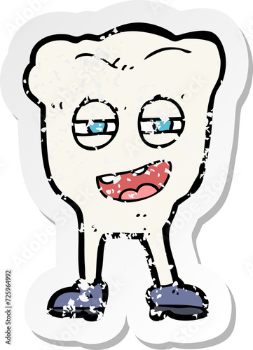 retro distressed sticker of a cartoon funny tooth character