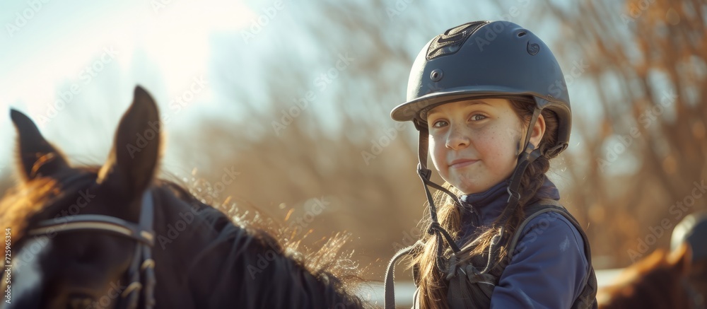 A girl with cerebral palsy finds joy in therapeutic horse therapy. A girl with cerebral palsy finds joy in therapeutic horse therapy.