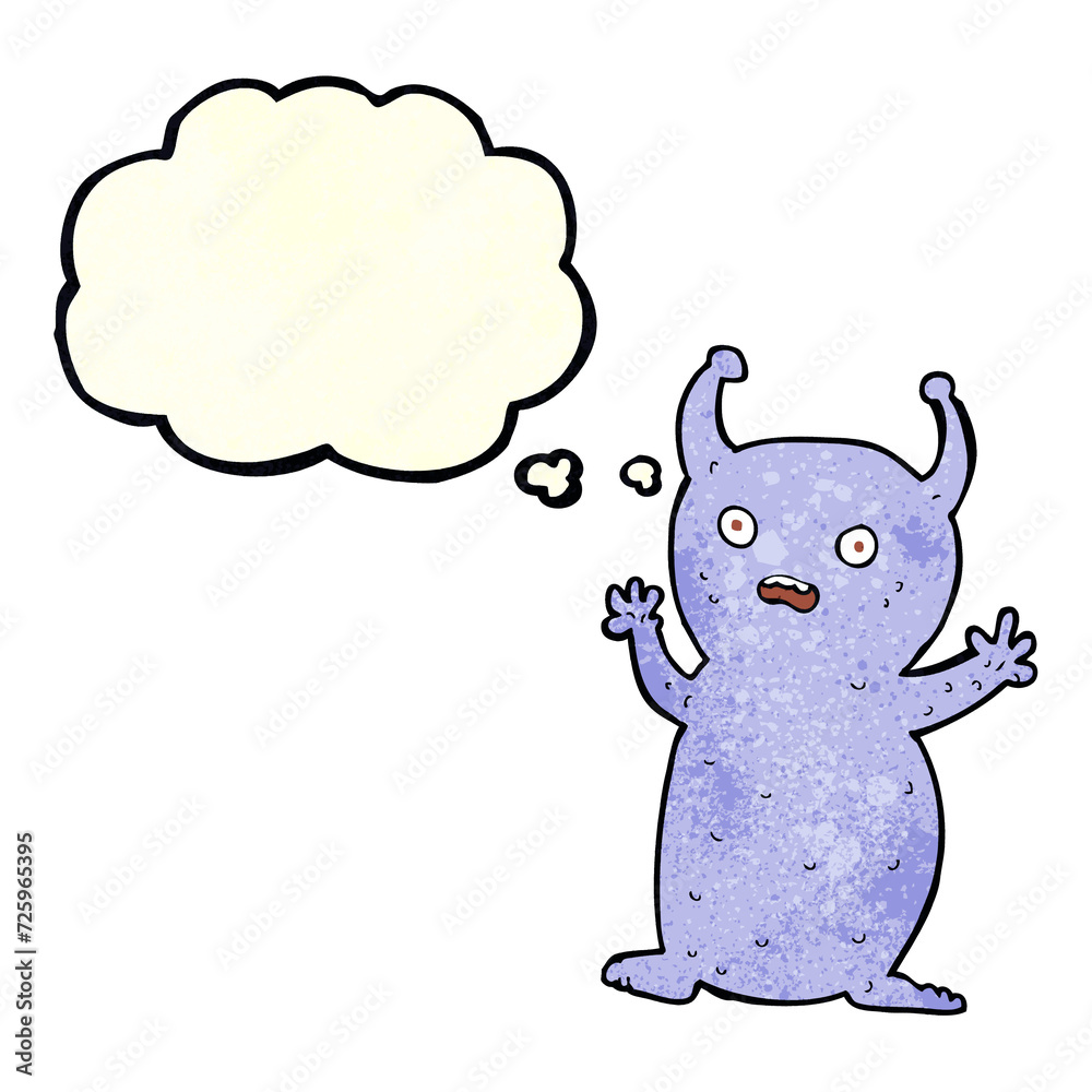 Fototapeta premium cartoon funny little alien with thought bubble