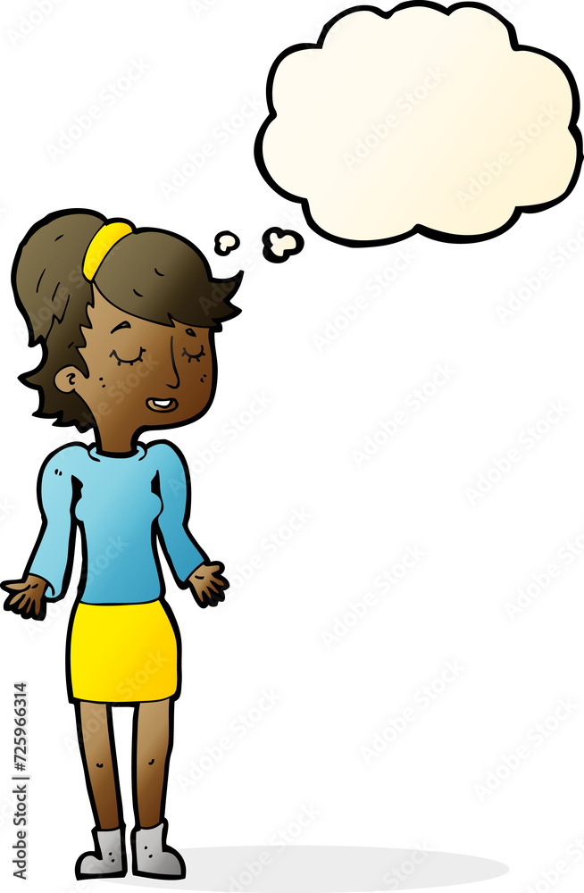 cartoon woman shrugging shoulders with thought bubble cartoon woman shrugging shoulders with thought bubble