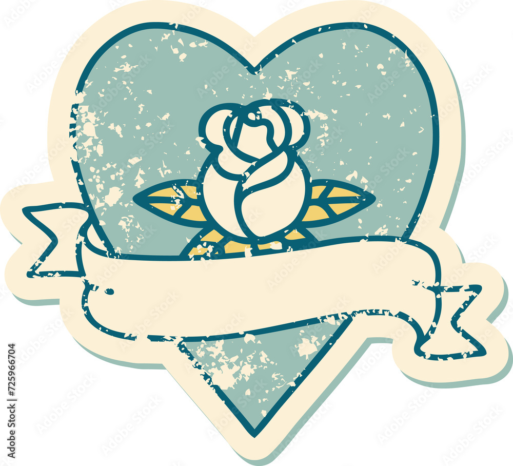 distressed sticker tattoo style icon of a heart rose and banner distressed sticker tattoo style icon of a heart rose and banner