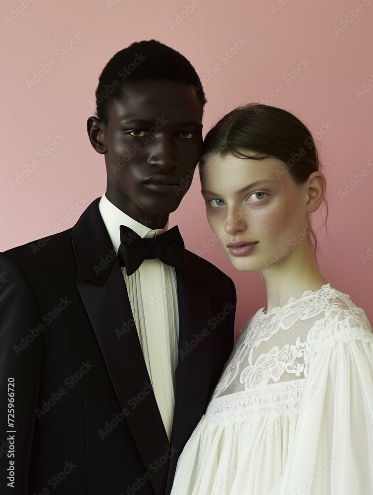 Beautiful diverse young couple dressed for a ball Beautiful diverse young couple dressed for a ball
