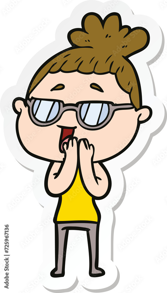 sticker of a cartoon happy woman wearing spectacles sticker of a cartoon happy woman wearing spectacles