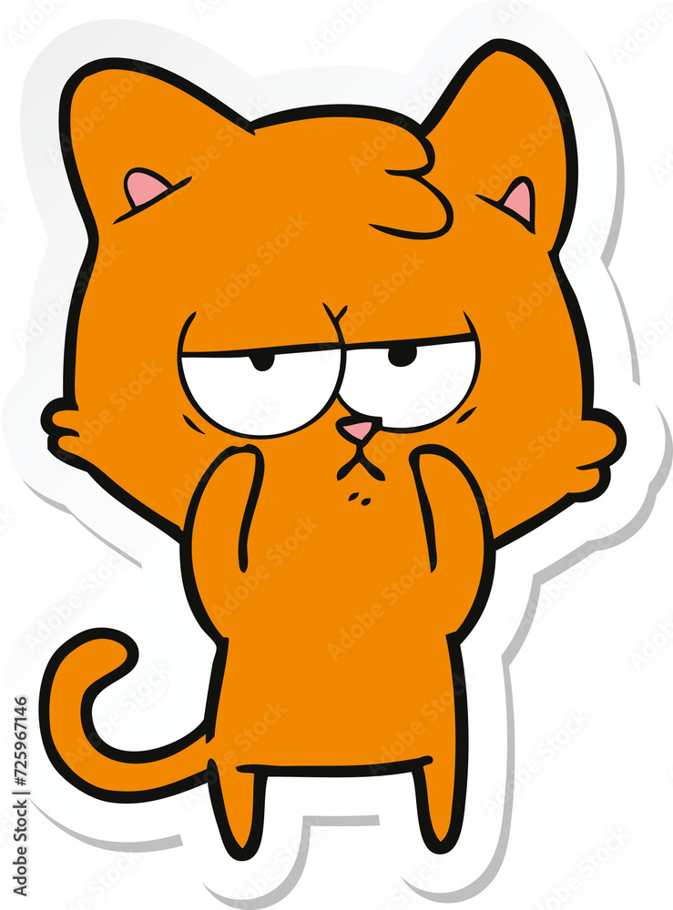 sticker of a bored cartoon cat