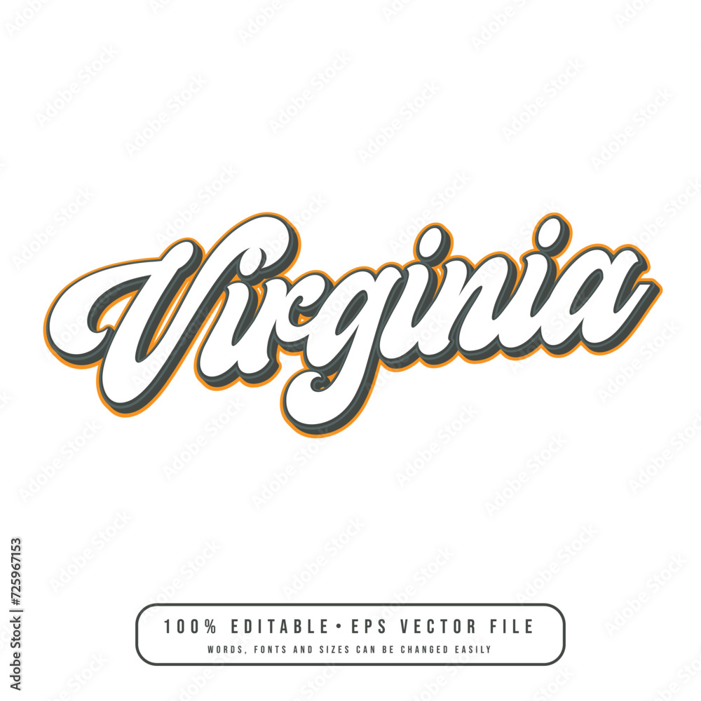 Virginia text effect vector. Editable college t-shirt design printable text effect vector