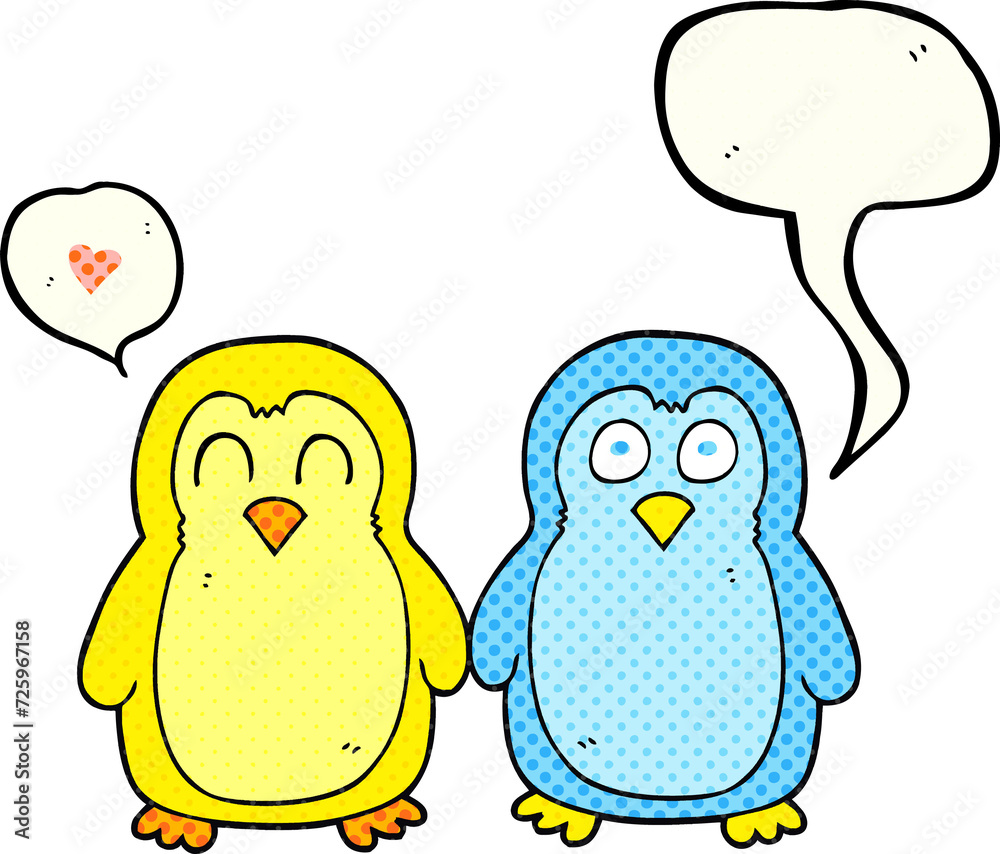 comic book speech bubble cartoon birds holding hands