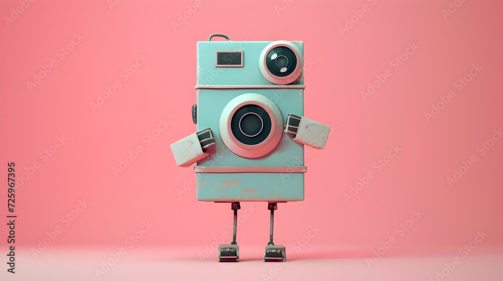 Fototapeta premium An adorable illustration of a smartphone with arms and legs taking a selfie