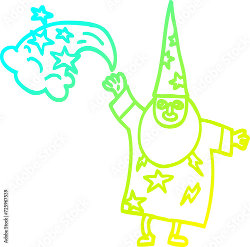 Billede på lærred cold gradient line drawing cartoon wizard casting spell