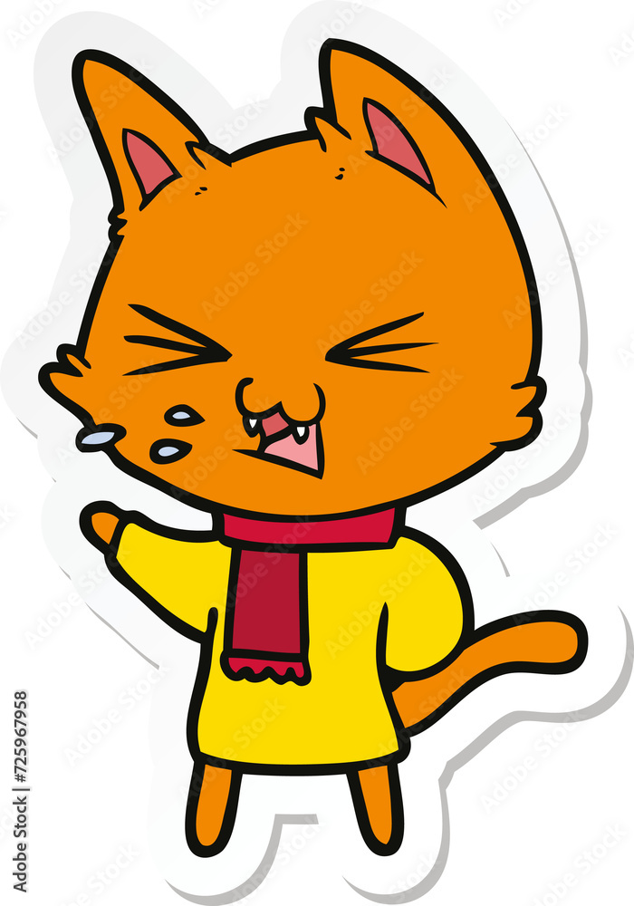 sticker of a cartoon cat hissing sticker of a cartoon cat hissing