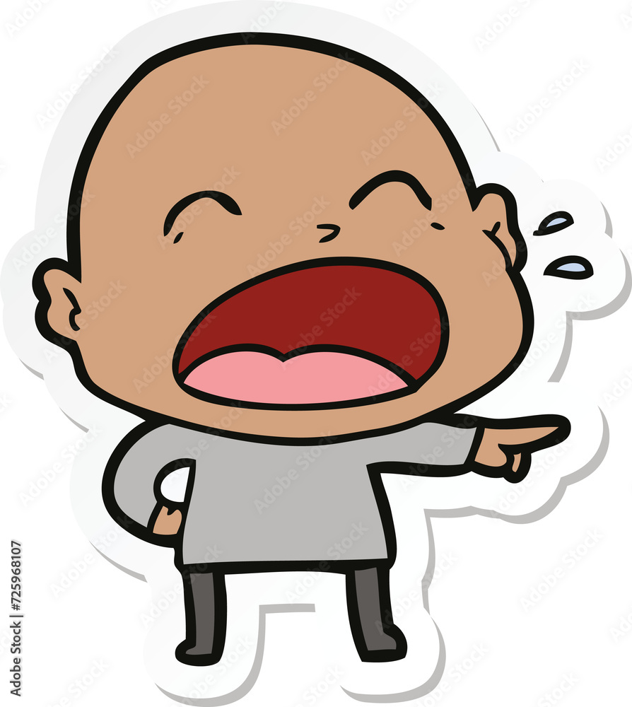 sticker of a cartoon shouting bald man sticker of a cartoon shouting bald man