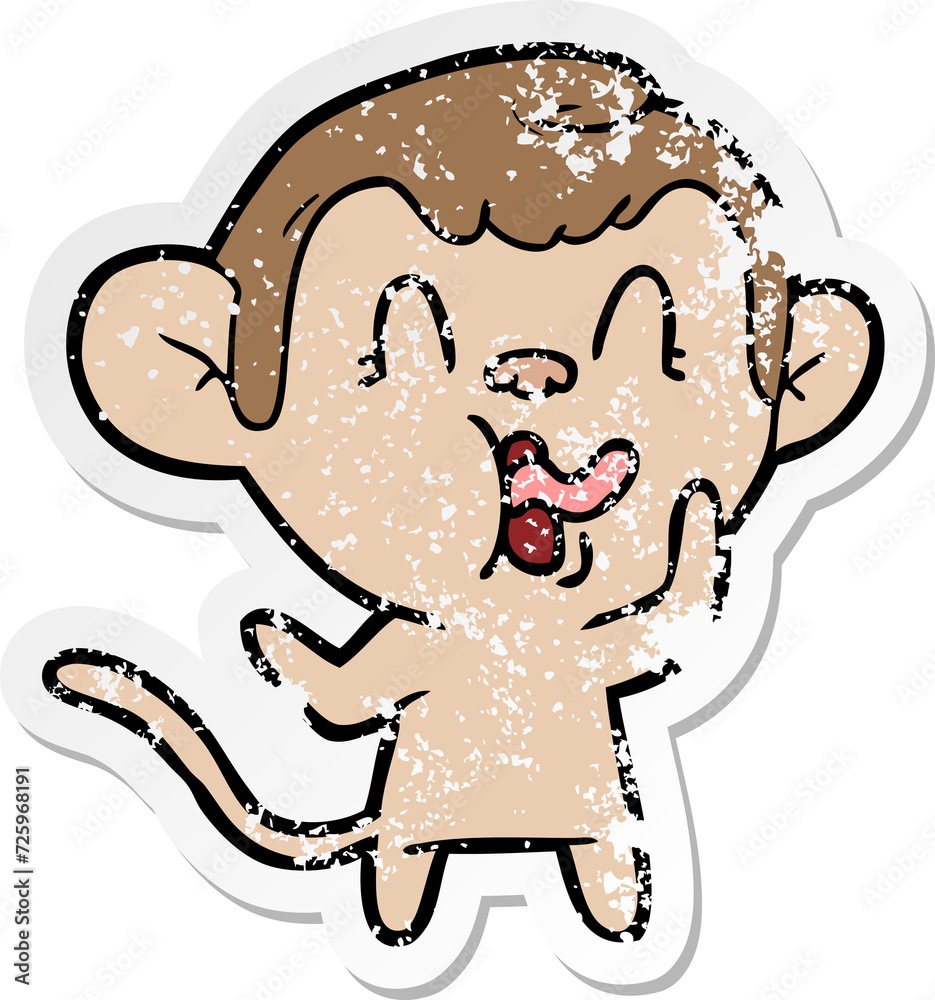 Fototapeta premium distressed sticker of a crazy cartoon monkey