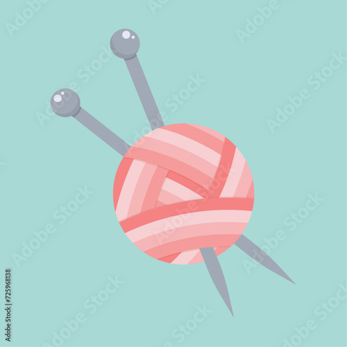 Ball of yarn with knitting needles vector illustration graphic background